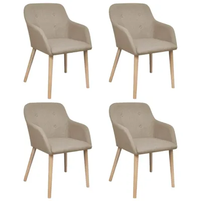 Chaises à manger lot de 4 beige tissu et chêne massif