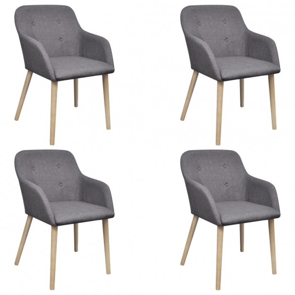 Chaises à manger lot de 4 gris clair tissu et chêne massif