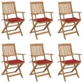 Chaises pliables de jardin 6 pcs avec coussins Bois d'acacia