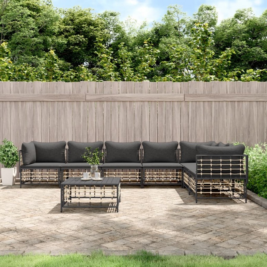 Salon de jardin 8 pcs avec coussins anthracite résine tressée