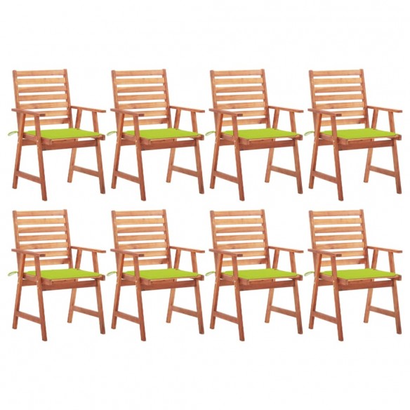 Chaises à dîner d'extérieur 8 pcs avec coussins Acacia massif