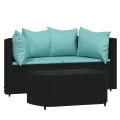 Salon de jardin 3 pcs avec coussins Noir Résine tressée