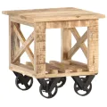 Table d'appoint avec roues 40x40x42 cm Bois de manguier brut