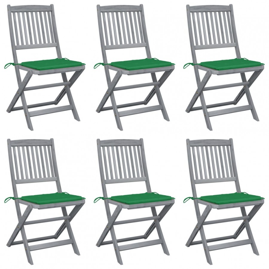 Chaises pliables d'extérieur 6 pcs avec coussins Bois d'acacia