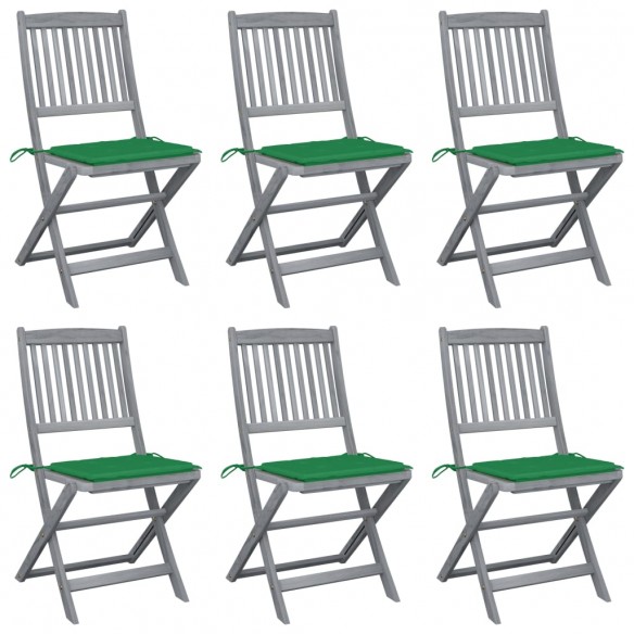 Chaises pliables d'extérieur 6 pcs avec coussins Bois d'acacia