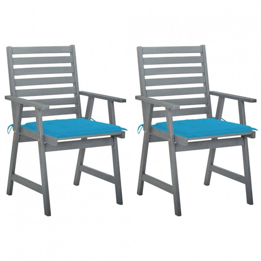 Chaises à dîner d'extérieur 2 pcs avec coussins Acacia massif