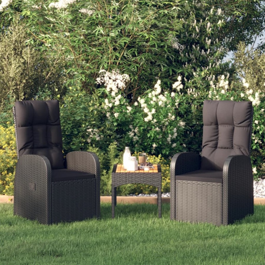 Chaise inclinable de jardin 2pc et coussins Résine tressée Noir