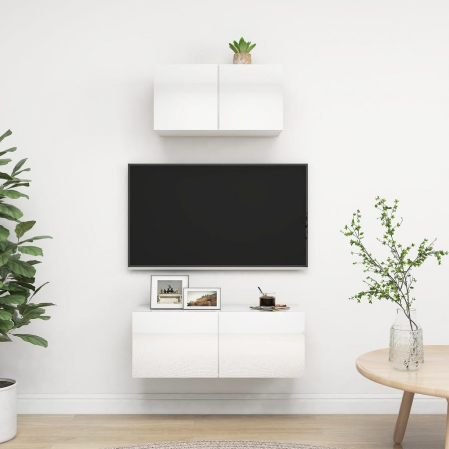 Ensemble de meuble TV 2 pcs Blanc brillant Aggloméré