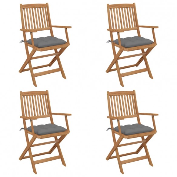 Chaises pliables de jardin 4 pcs avec coussins Bois d'acacia