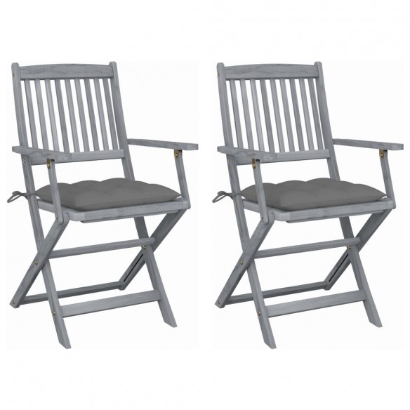 Chaises pliables d'extérieur 2 pcs avec coussins Bois d'acacia