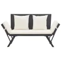 Banc de jardin avec coussins 176 cm Noir Résine tressée