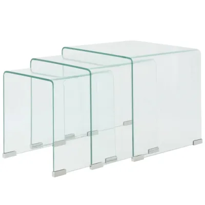 Ensemble de tables gigognes 3 Pièces Verre trempé Transparent