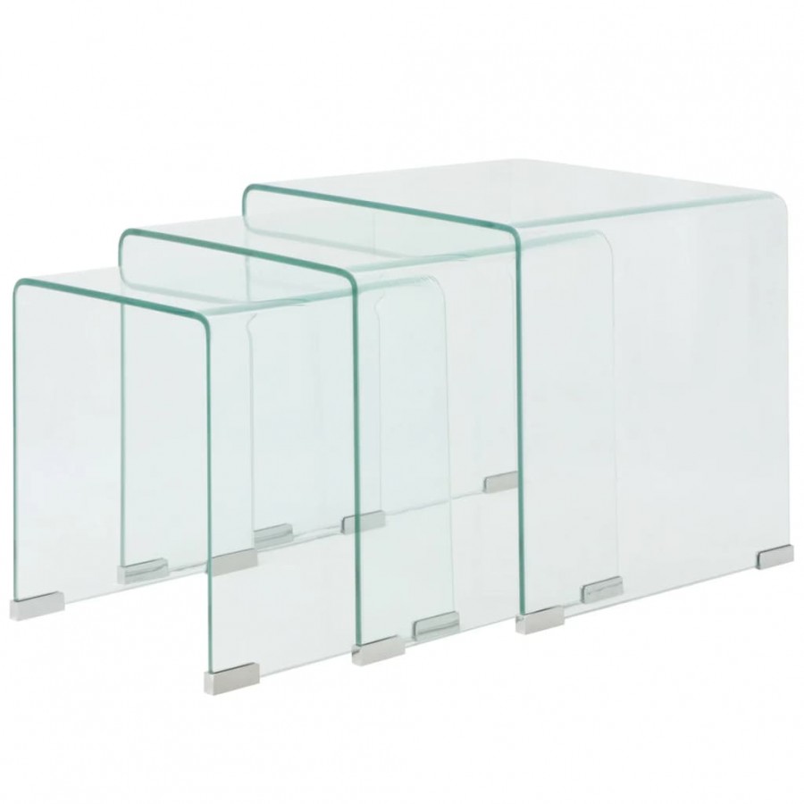 Ensemble de tables gigognes 3 Pièces Verre trempé Transparent