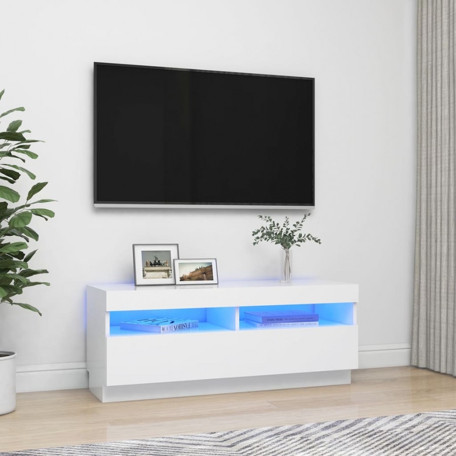 Meuble TV avec lumières LED Blanc 100x35x40 cm