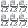 Chaises pliables d'extérieur 6 pcs avec coussins Bois d'acacia