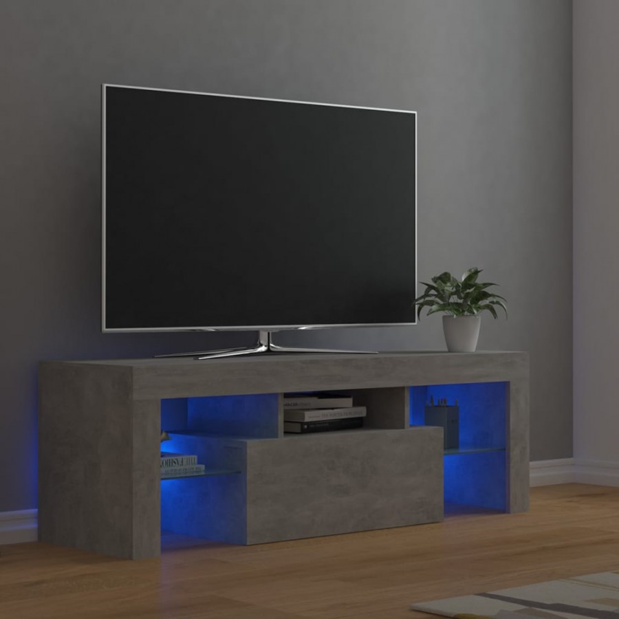 Meuble TV avec lumières LED gris béton 120x35x40 cm