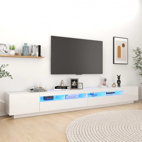 Meuble TV avec lumières LED Blanc brillant 300x35x40 cm