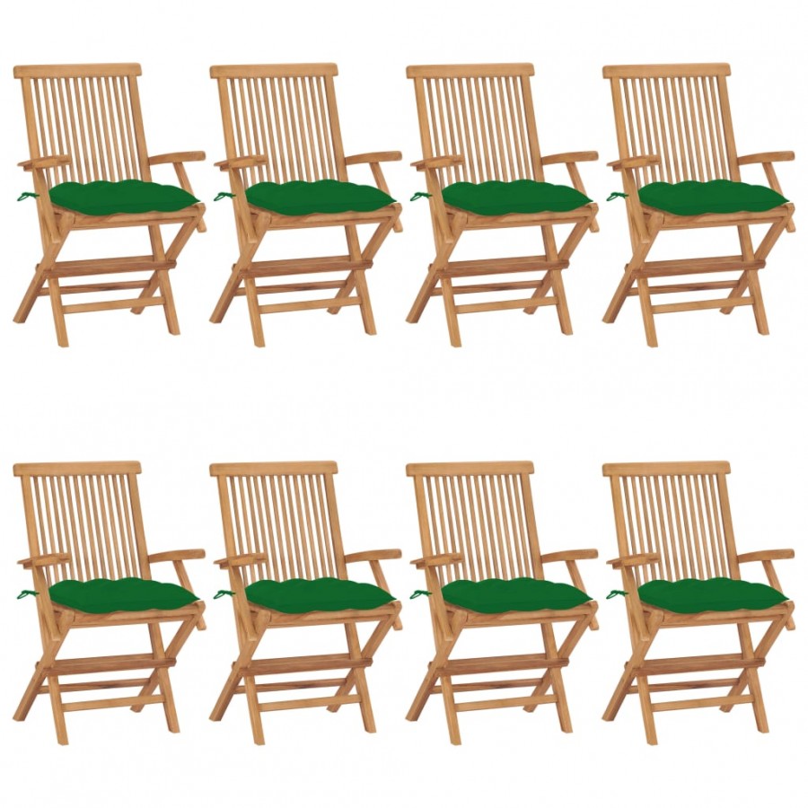 Chaises de jardin avec coussins vert 8 pcs Bois de teck massif