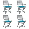 Chaises pliables d'extérieur 4 pcs avec coussins Bois d'acacia