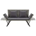 Banc de jardin avec coussins 176 cm Gris Résine tressée