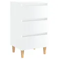 Table de chevet avec pieds en bois Blanc brillant 40x35x69 cm