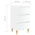 Table de chevet avec pieds en bois Blanc brillant 40x35x69 cm