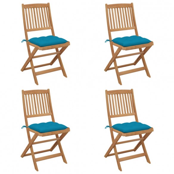 Chaises pliables de jardin 4 pcs avec coussins Bois d'acacia