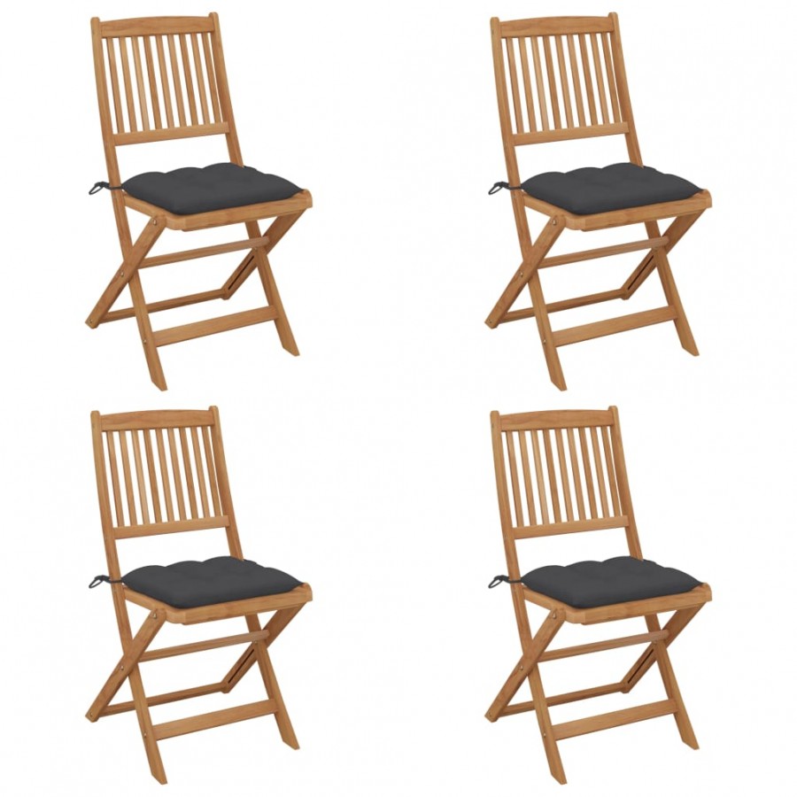 Chaises pliables de jardin 4 pcs avec coussins Bois d'acacia