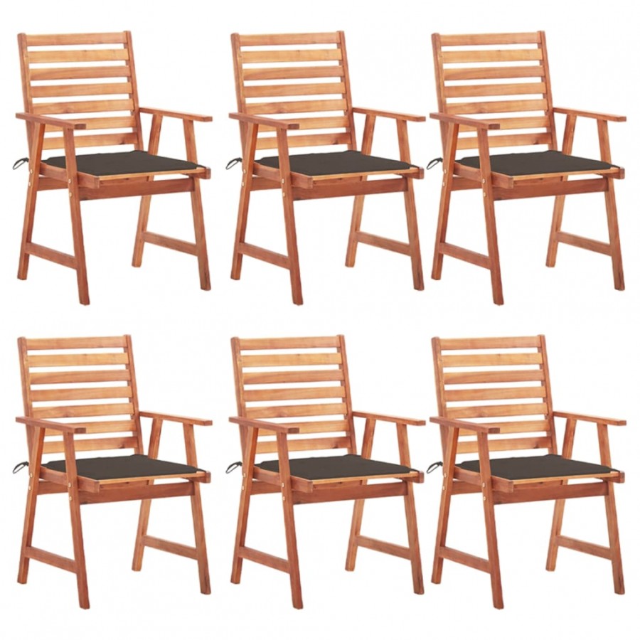 Chaises à dîner d'extérieur 6 pcs avec coussins Acacia massif