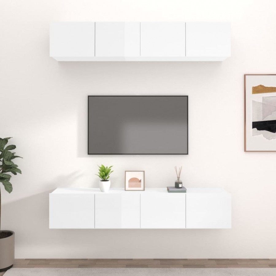 Meubles TV 4 pcs Blanc brillant 80x30x30 cm Bois d'ingénierie