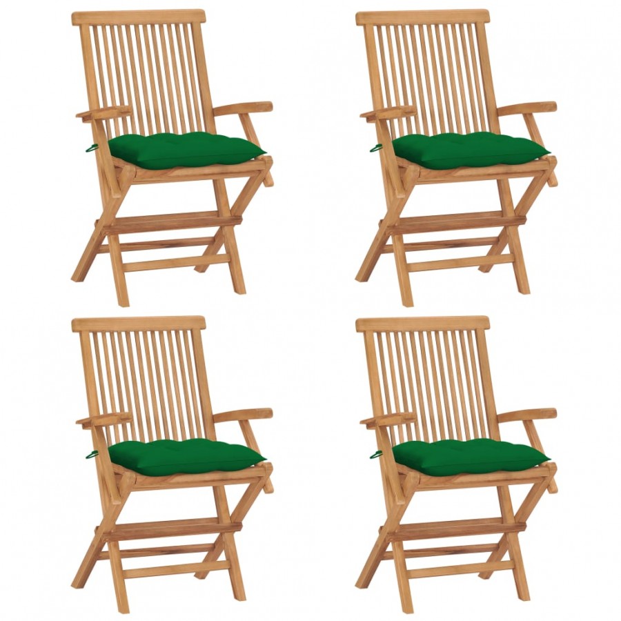 Chaises de jardin avec coussins vert 4 pcs Bois de teck massif