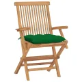 Chaises de jardin avec coussins vert 4 pcs Bois de teck massif