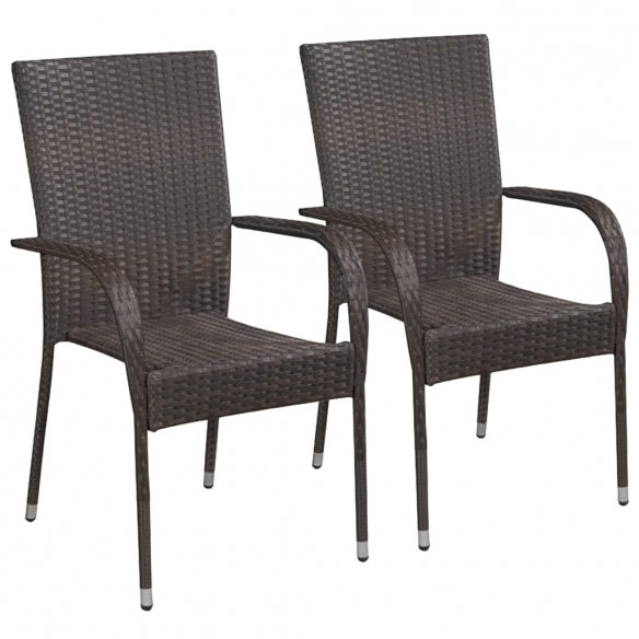 Chaises empilables d'extérieur 2 pcs Résine tressée Marron