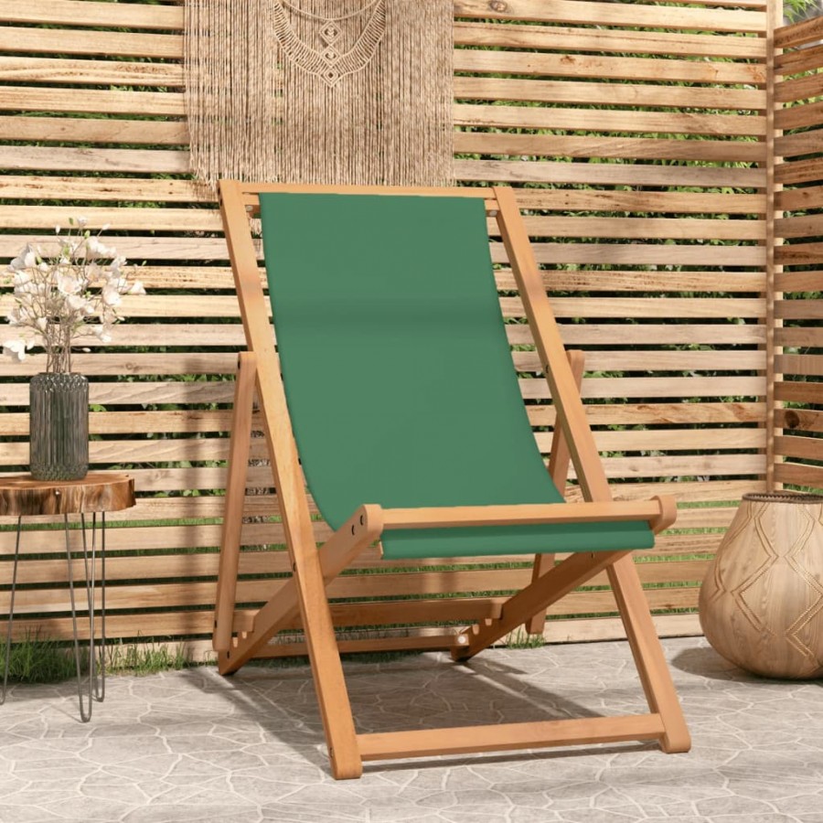 Chaise de plage pliable Bois de teck solide Vert