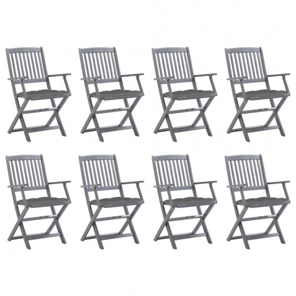 Chaises pliables d'extérieur 8 pcs avec coussins Bois d'acacia