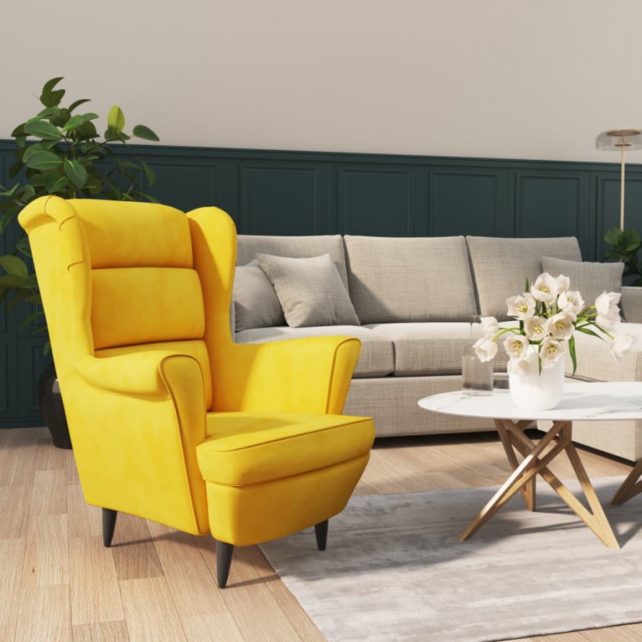 Fauteuil jaune moutarde velours