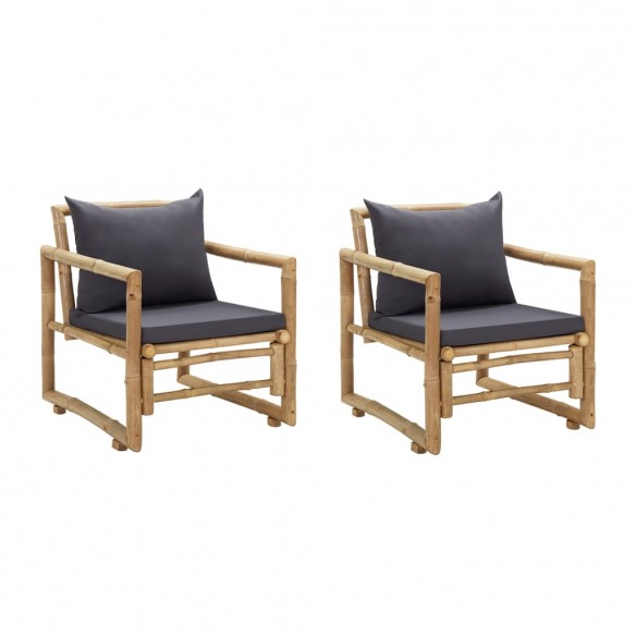 Chaises de jardin avec coussins 2 pcs Bambou