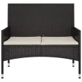 Banc de Jardin à 2 Places avec Coussins Noir Résine Tressée