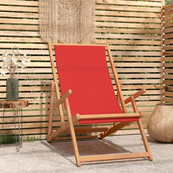 Chaise de plage pliable Bois de teck solide Rouge