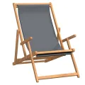 Chaise de plage pliable Bois de teck solide Gris