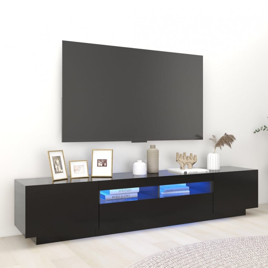 Meuble TV avec lumières LED Noir 200x35x40 cm