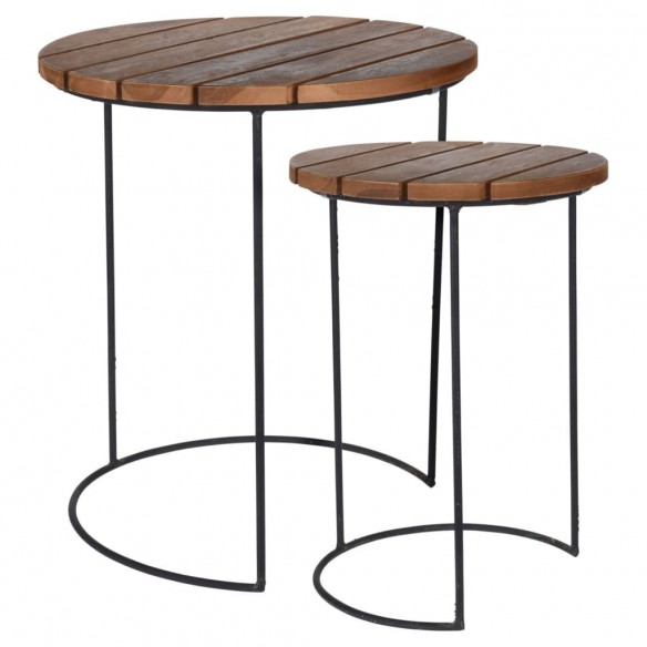 H&S Collection Ensemble de tables d'appoint 2 pcs Teck Marron