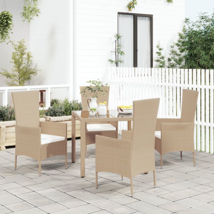 Chaises de jardin avec coussins 4 pcs Résine tressée Beige