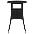 Table de jardin Ø60x75 cm Verre trempé/résine tressée Noir
