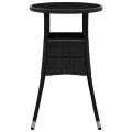 Table de jardin Ø60x75 cm Verre trempé/résine tressée Noir