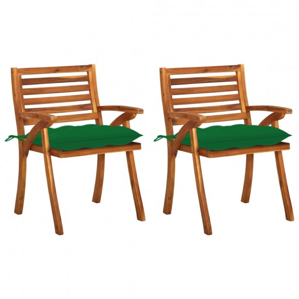 Chaises à dîner de jardin avec coussins 2 pcs Acacia massif