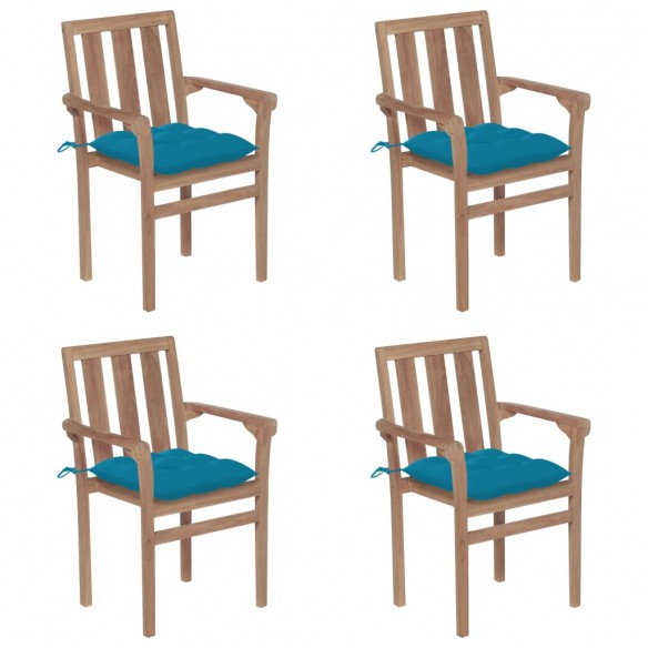 Chaises de jardin empilables avec coussins 4 pcs Teck solide