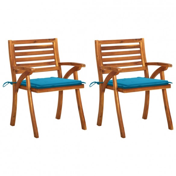 Chaises à dîner de jardin avec coussins 2 pcs Acacia massif