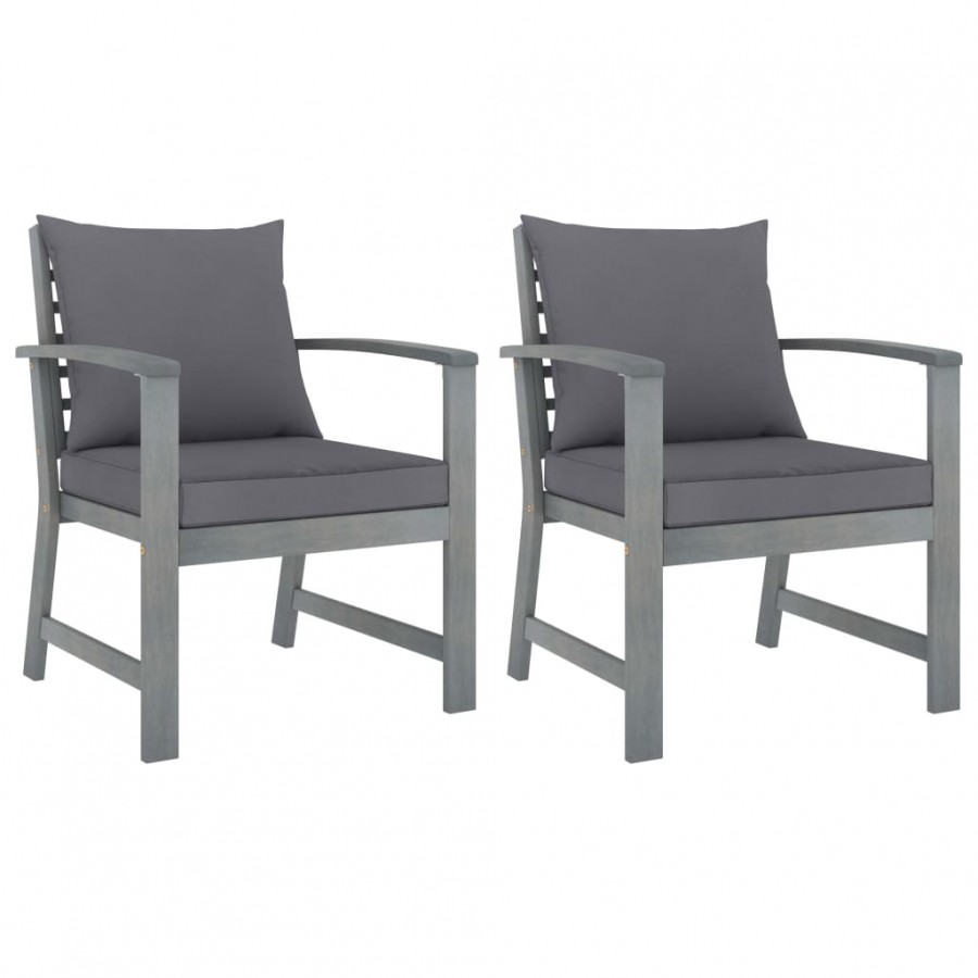 Chaises de jardin 2 pcs avec coussins gris foncé Bois d'acacia