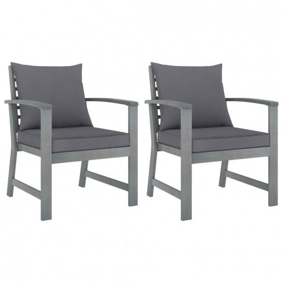 Chaises de jardin 2 pcs avec coussins gris foncé Bois d'acacia